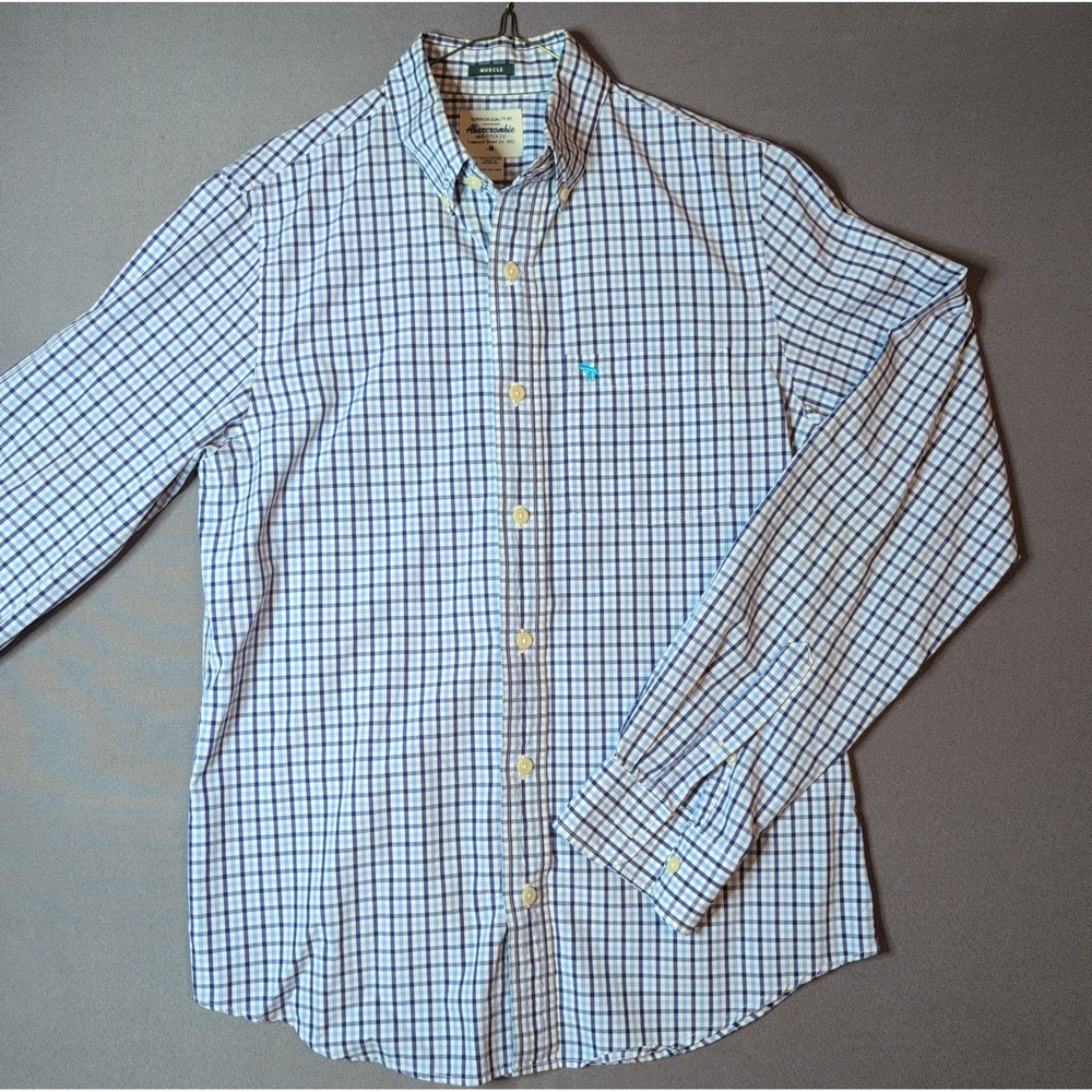 Abercrombie & Fitch Men’s Muscle Fit Plaid Button Down Shirt Size M Blue